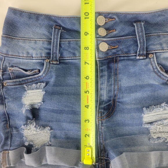 Ibiza Denim Shorts Junior 3 Blue Jean High Rise Push Up Triple Button Distressed - Picture 5 of 14